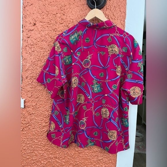 Vintage Women’s Alfred Dunner Blouse-  Horse Watch Chain Print Pink. Size 18W - Picture 2 of 4